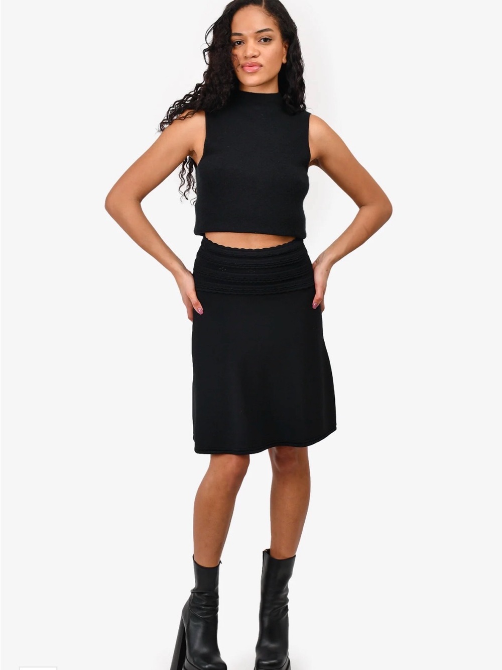 Sandro Black High-Waist A-Line Pull On Knit Skirt